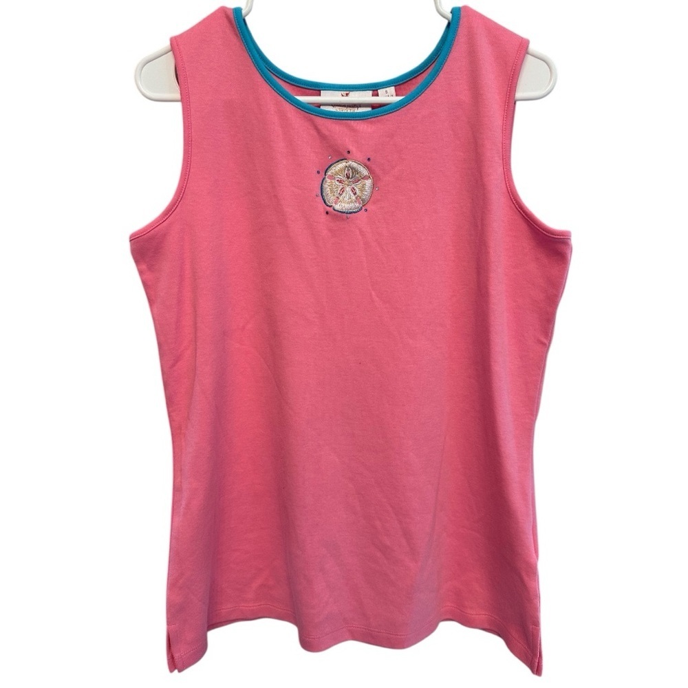 Y2K Era Quacker Factory Pink and Blue Sand Dollar Rhinestone Tank Top Small